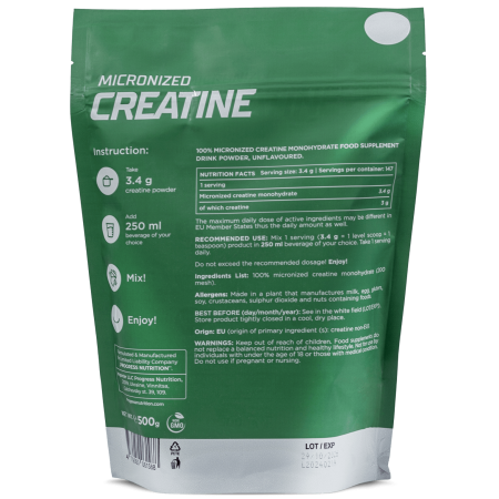 Креатин моногидрат, 100% Creatine Monohydrate, Progress Nutrition, порошок, 500 г